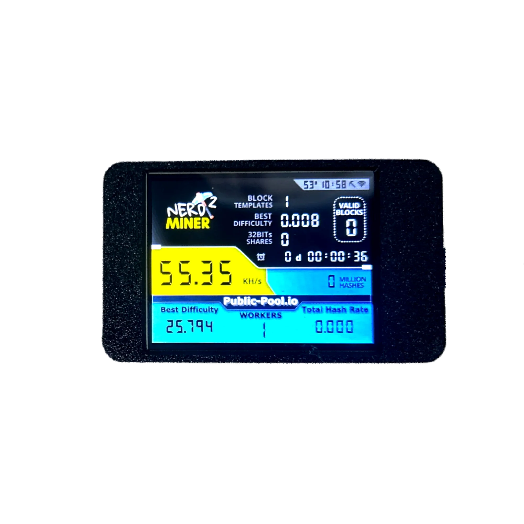NerdMiner V2 Hashrate, Smart Display, Crypto Solo, Lottery, Nerd Miner, Bitcoin Miner ESP32-2432S028R, 54 k/S, 2.8 inch