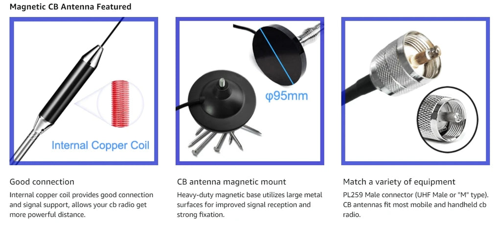 CB Antenna 27MHZ CB Radio Antenna Portable Indoor Outdoor Magnetic CB Antenna Heavy Duty Magnet Mount Mobile Car Radio