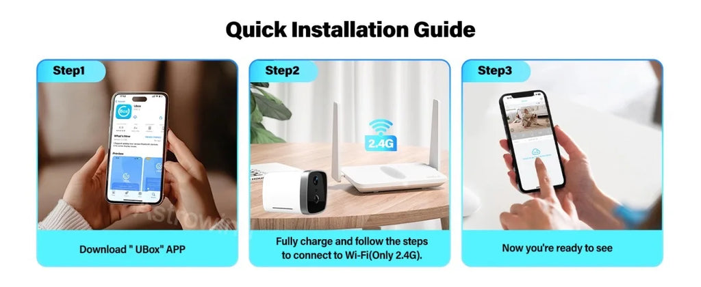 WiFi Security Camera 120° Wide Angle HD Night Vision APP remote operation for car camping house garage home monitoring system