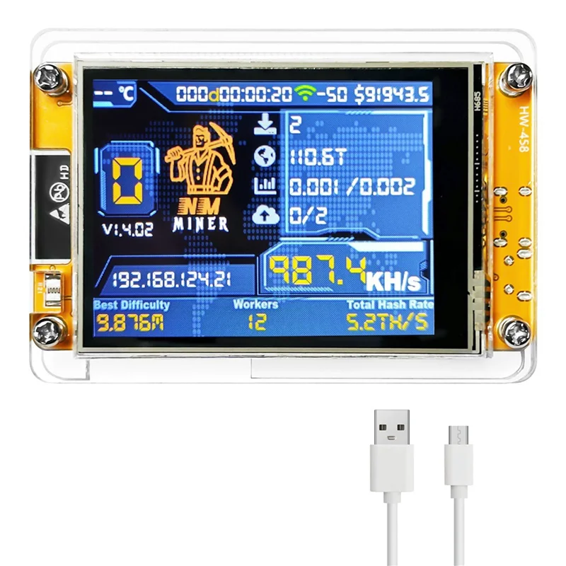 Nerdminer Nmminer Upgraded 987KH/S Harshrate 2.8 Inch Smart Display Bitcoin Crypto Solo Lottery Miner Upgraded Nerdminer