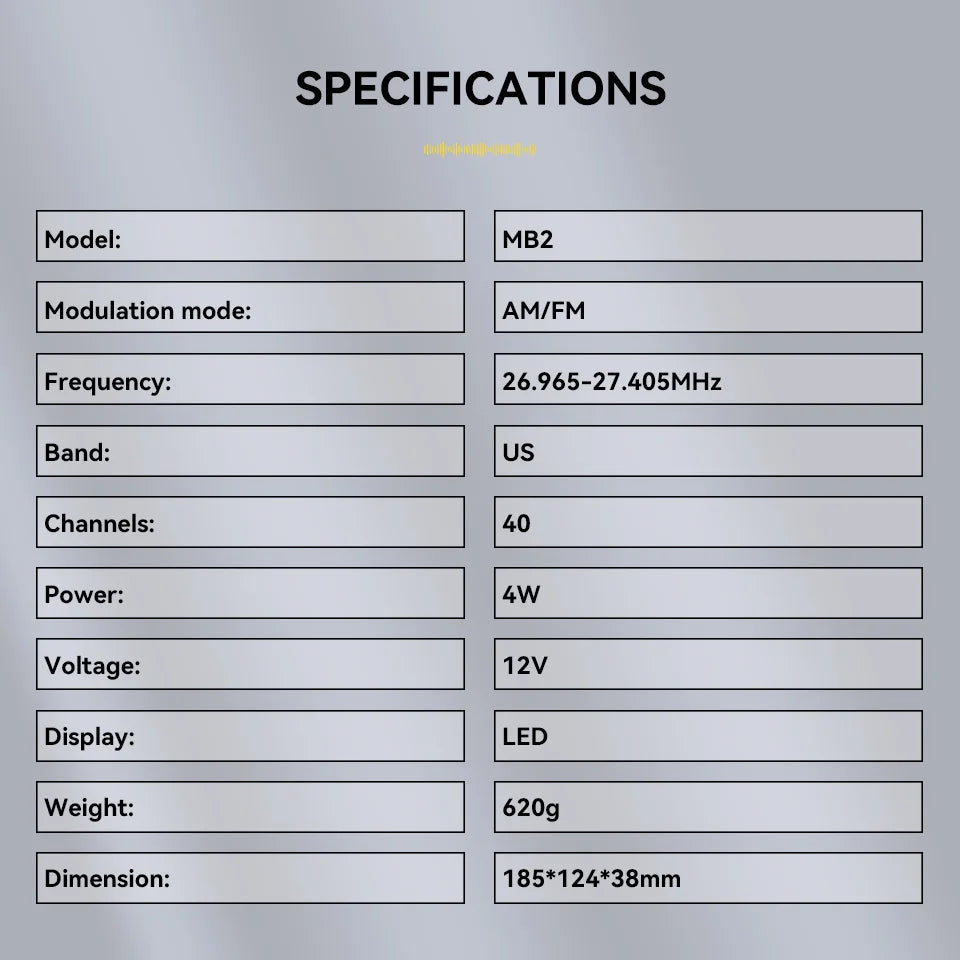 Retevis MB62 CB Radio 27Mhz FM/AM 40-Channel 4W CB Mobile Radio for EU PL DE CE UK IN US IT Countries