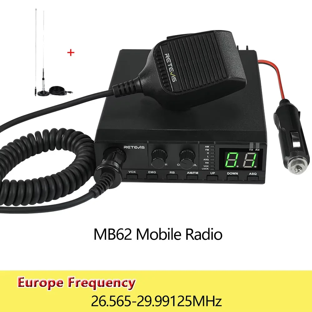 Retevis MB62 CB Radio 27Mhz FM/AM 40-Channel 4W CB Mobile Radio for EU PL DE CE UK IN US IT Countries
