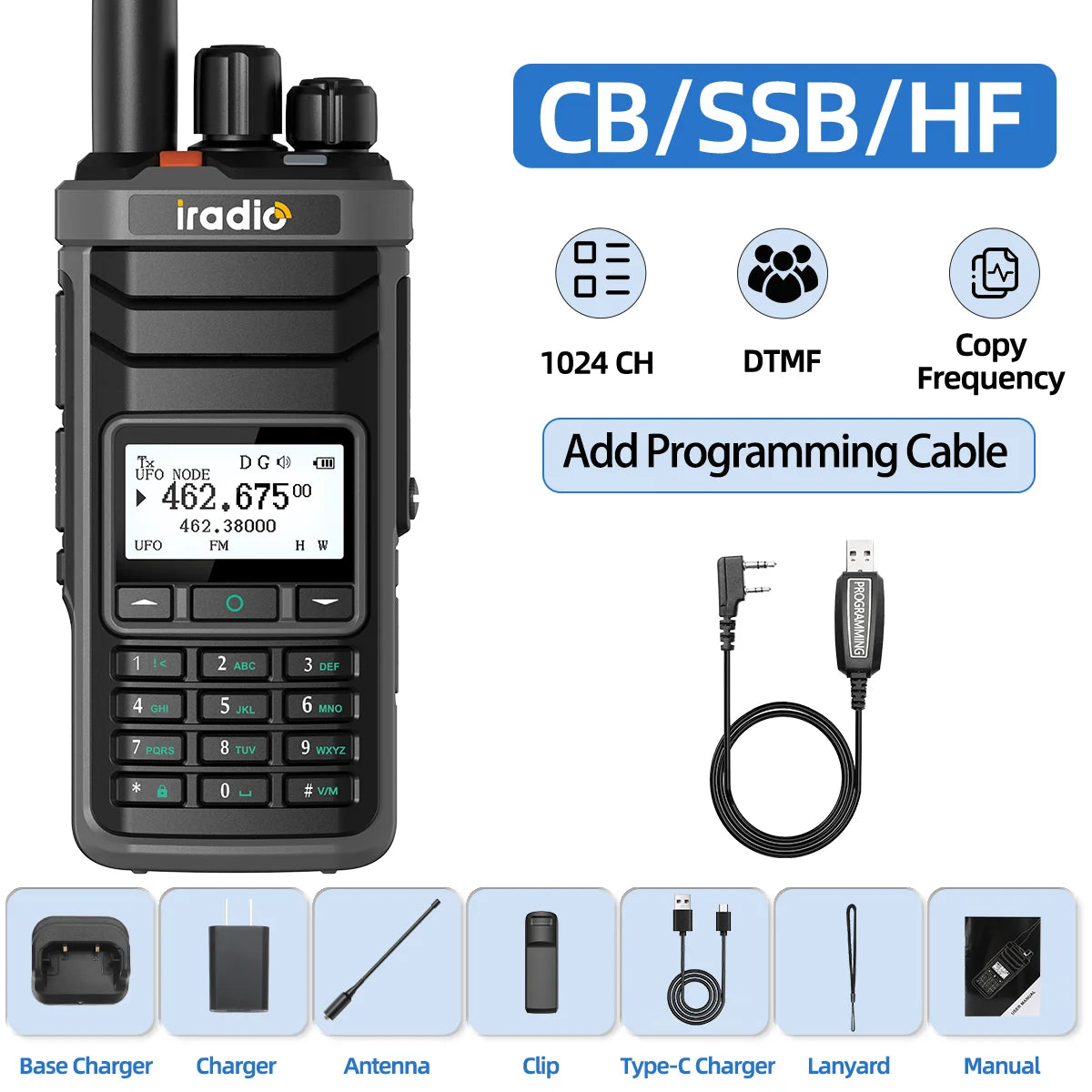 Iradio UV-88 Ham Radio with Short Wave HF SSB CB RX Dual Band Walkie Talkie AM USB LSB CW 1024 Channels Type-C Battery Radio