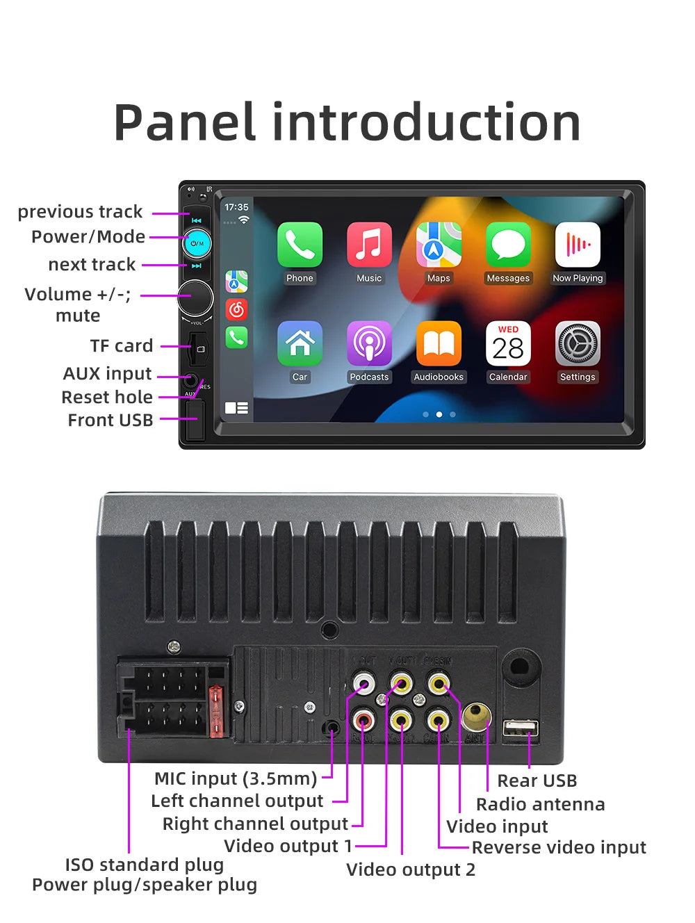 BQCC 7'' Car Radio 2din HD Touchscreen MP5 Player Bluetooth 12V FM ISO Power Auxiliary Input Mirror Link Multimedia Player