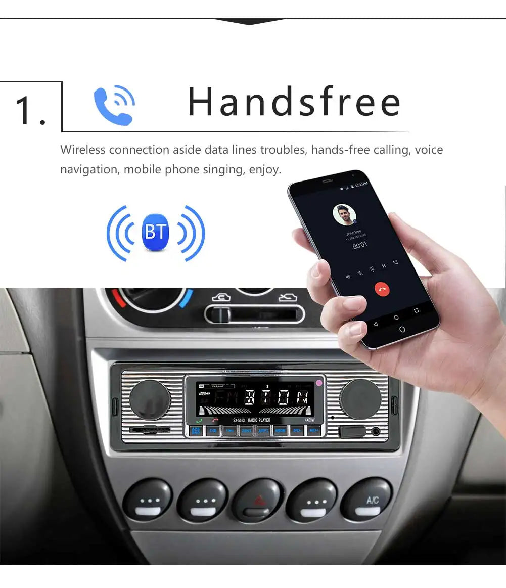 BQCC 1 Din Car BT MP3 Radio Handsfree Find a Car FM SD Power Protection Voice Broadcast Autostereo AUX USB Multimedia car player