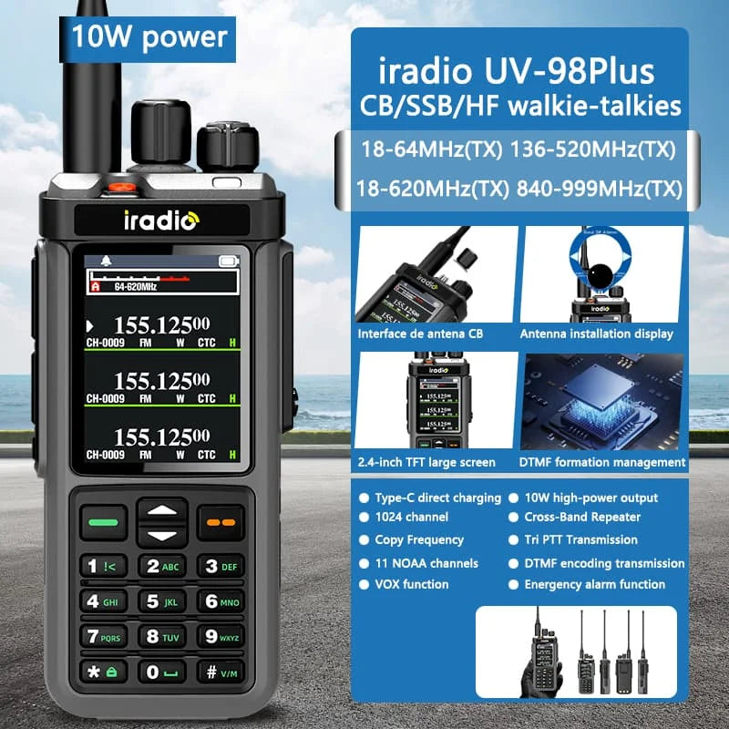 Iradio UV-98 PLUS talkie-walkie répéteur de bande transversale 2.4 "grand écran USB LSB CW CB SSB HF Radio amateur UV-88 RT-860
