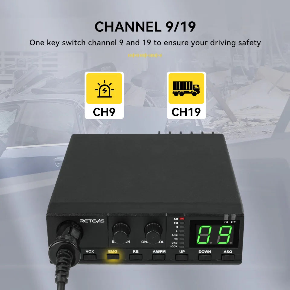 Retevis MB62 CB Radio 27Mhz FM/AM 40-Channel 4W CB Mobile Radio for EU PL DE CE UK IN US IT Countries