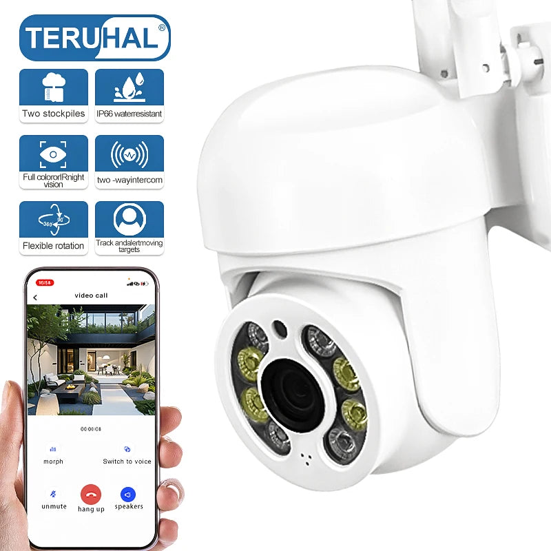 WiFi Security Camera IP Wireless Security Surveillance IP66 PTZ Camera 8X Zoom Cameras Tracking Two-way Audio HD Night Color Cam