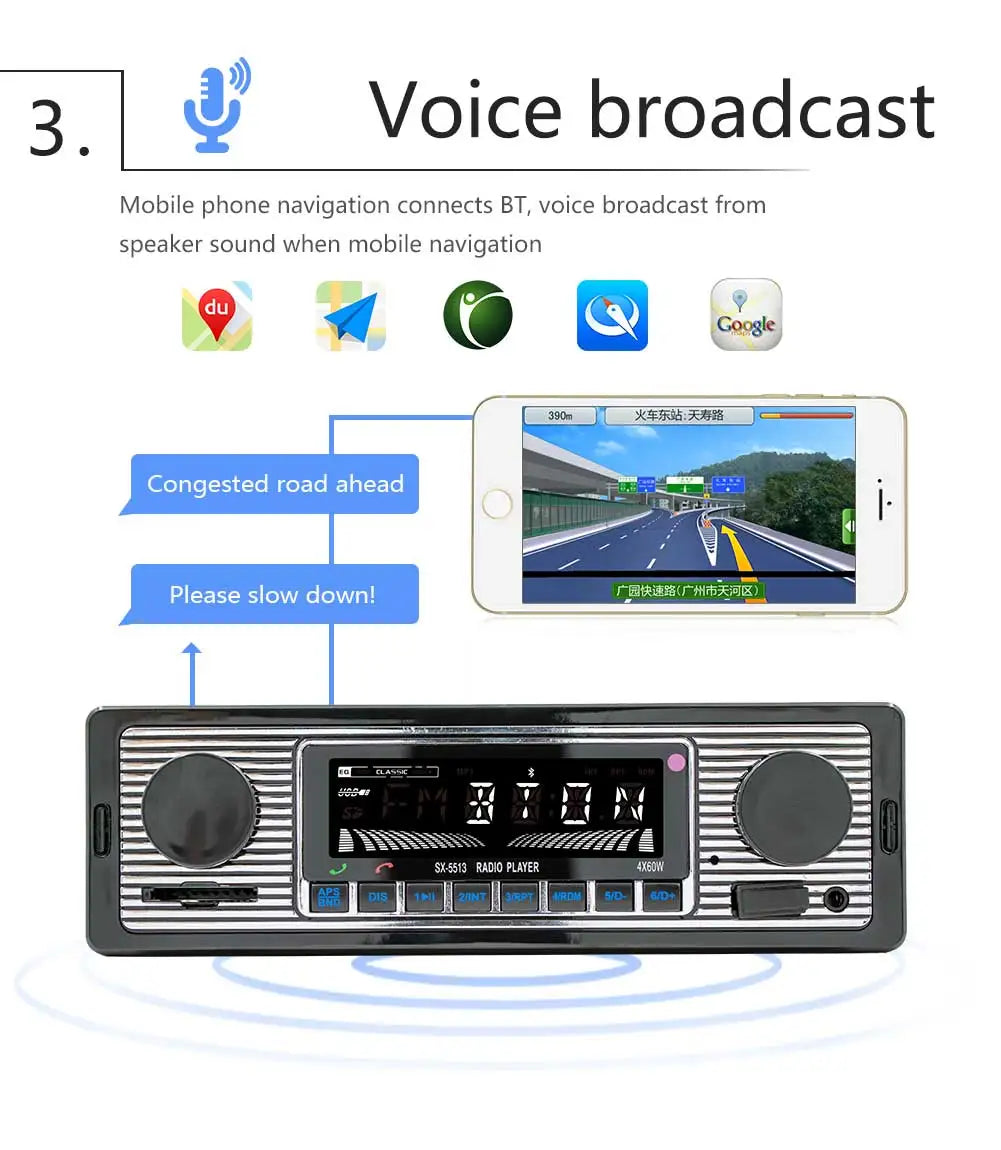 BQCC 1 Din Car BT MP3 Radio Handsfree Find a Car FM SD Power Protection Voice Broadcast Autostereo AUX USB Multimedia car player