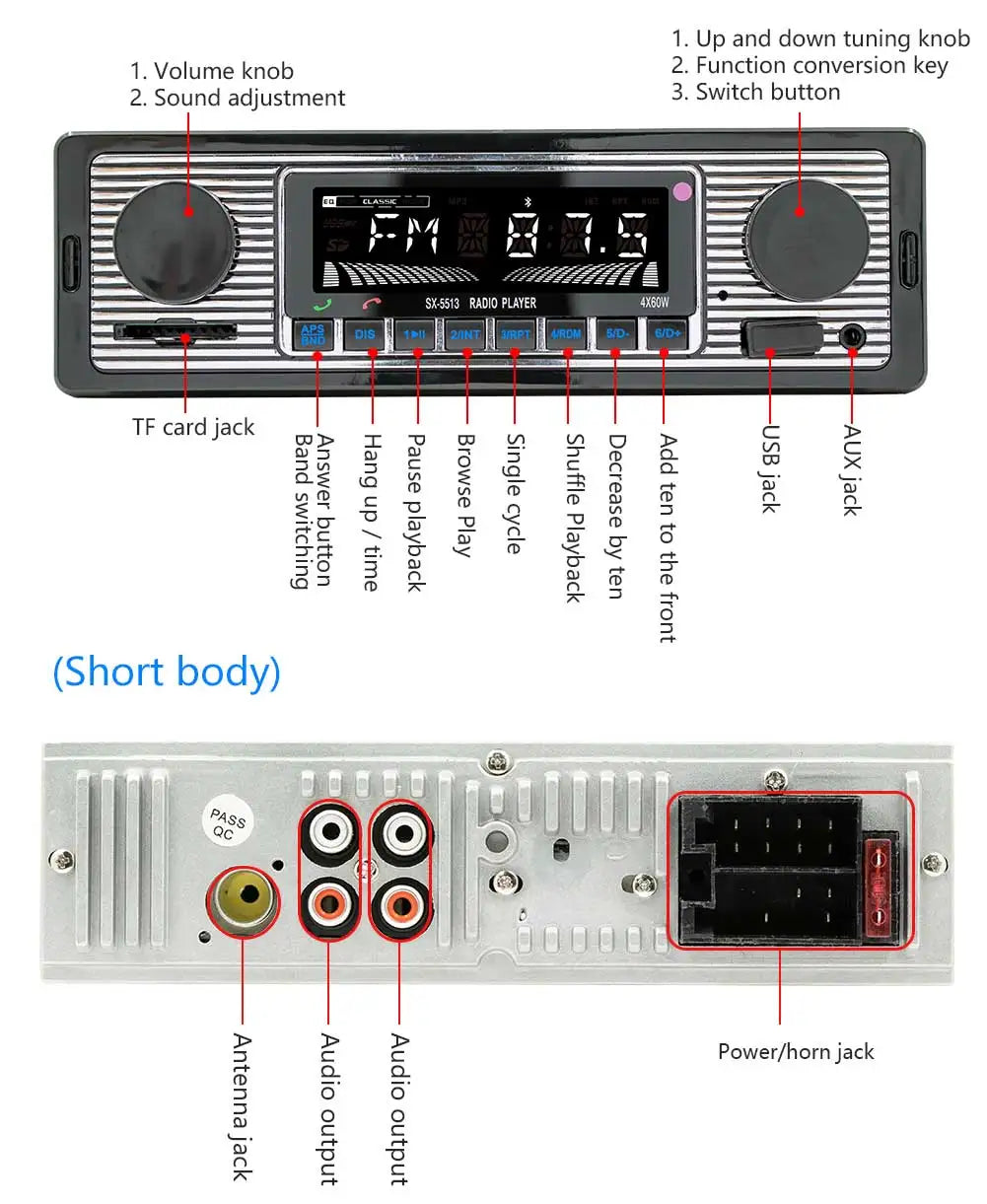 BQCC 1 Din Car BT MP3 Radio Handsfree Find a Car FM SD Power Protection Voice Broadcast Autostereo AUX USB Multimedia car player