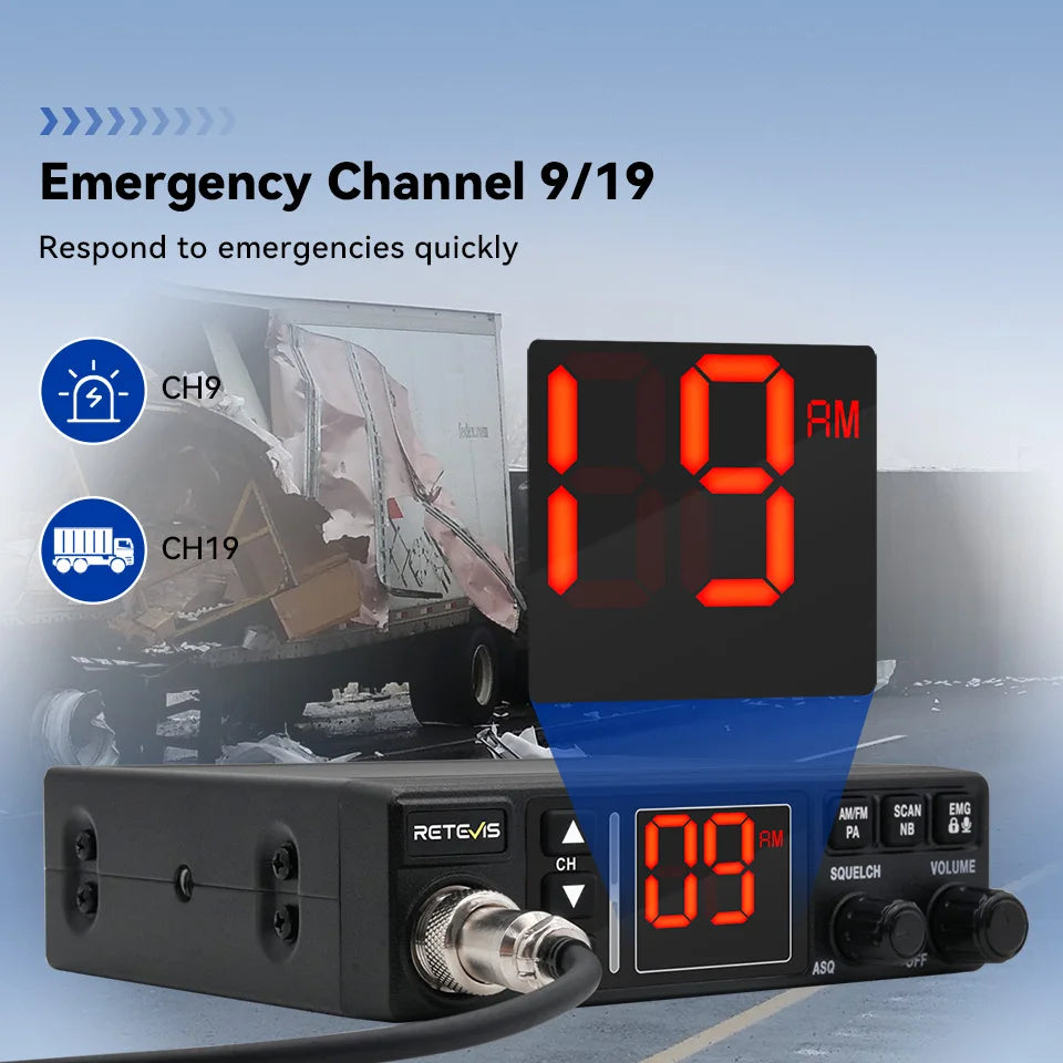 Retevis MB63A CB Car Radio 12/24V Power Long Range CB Mobile Radio Station Professional Communicator AMFM Ham Radio Channel 9/19