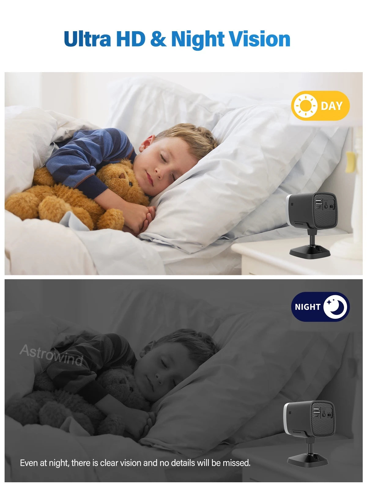 WiFi Security Camera 120° Wide Angle HD Night Vision APP remote operation for car camping house garage home monitoring system