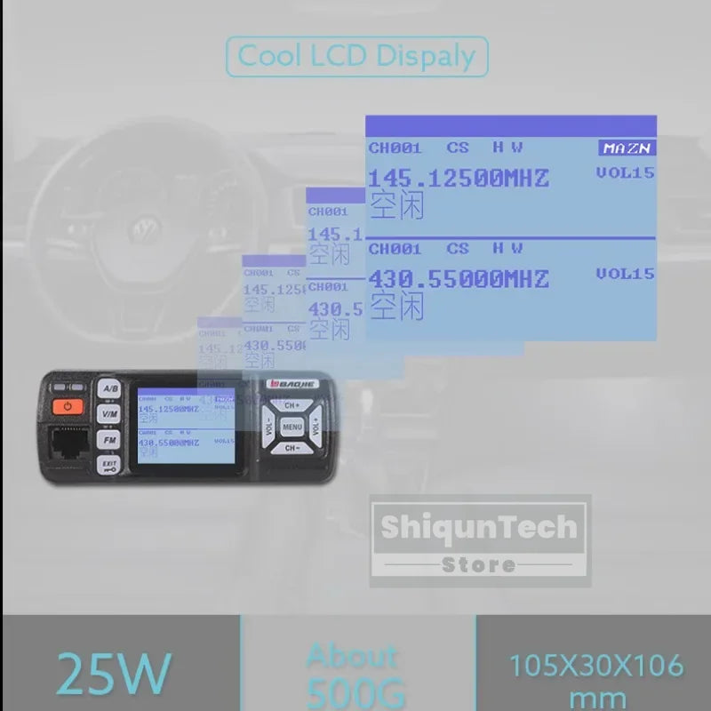 Baojie BJ-318 Mini Car Radio Station Mobile Radio 20/25W VHF/UHF Dual Band 256CH Tri-Power CB Transceiver Long Range Car Radios