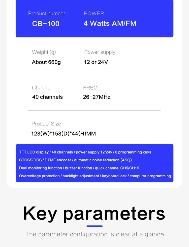 Mobile Walkie Talkie Radio Receiver Shortwave Transceiver AM FM SSB 27MHz Vehicle Mouted Base Station Car CB Radio for Truck Car