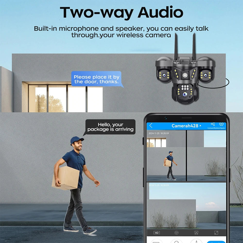 WiFi Security Camera 3 Lens Outdoor Protection 15MP HD Night Vision PTZ Rotate CCTV Cameras Motion Detection Video Surveillance