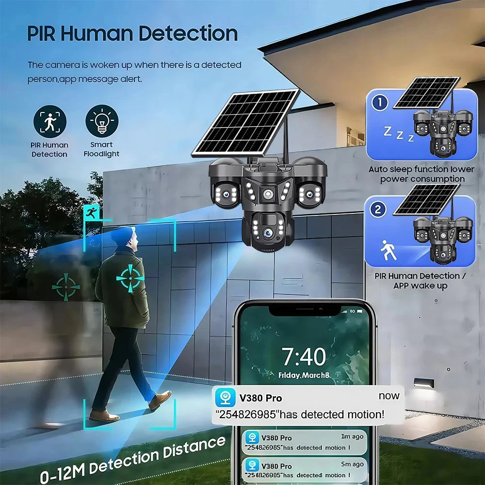 WiFi Solar Outdoor Surveillance Camera PIR Humanoid Auto Tracking Security Cameras Smart Home Protection PTZ Wireless IP CCTV