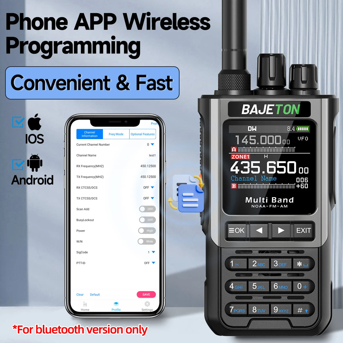 BAJETON BJ-8300 Ham Radio SW AM SSB CB Amateur Wireless Bluetooth Phone Programming Walkie Talkie NOAA Handheld Two Way Radio
