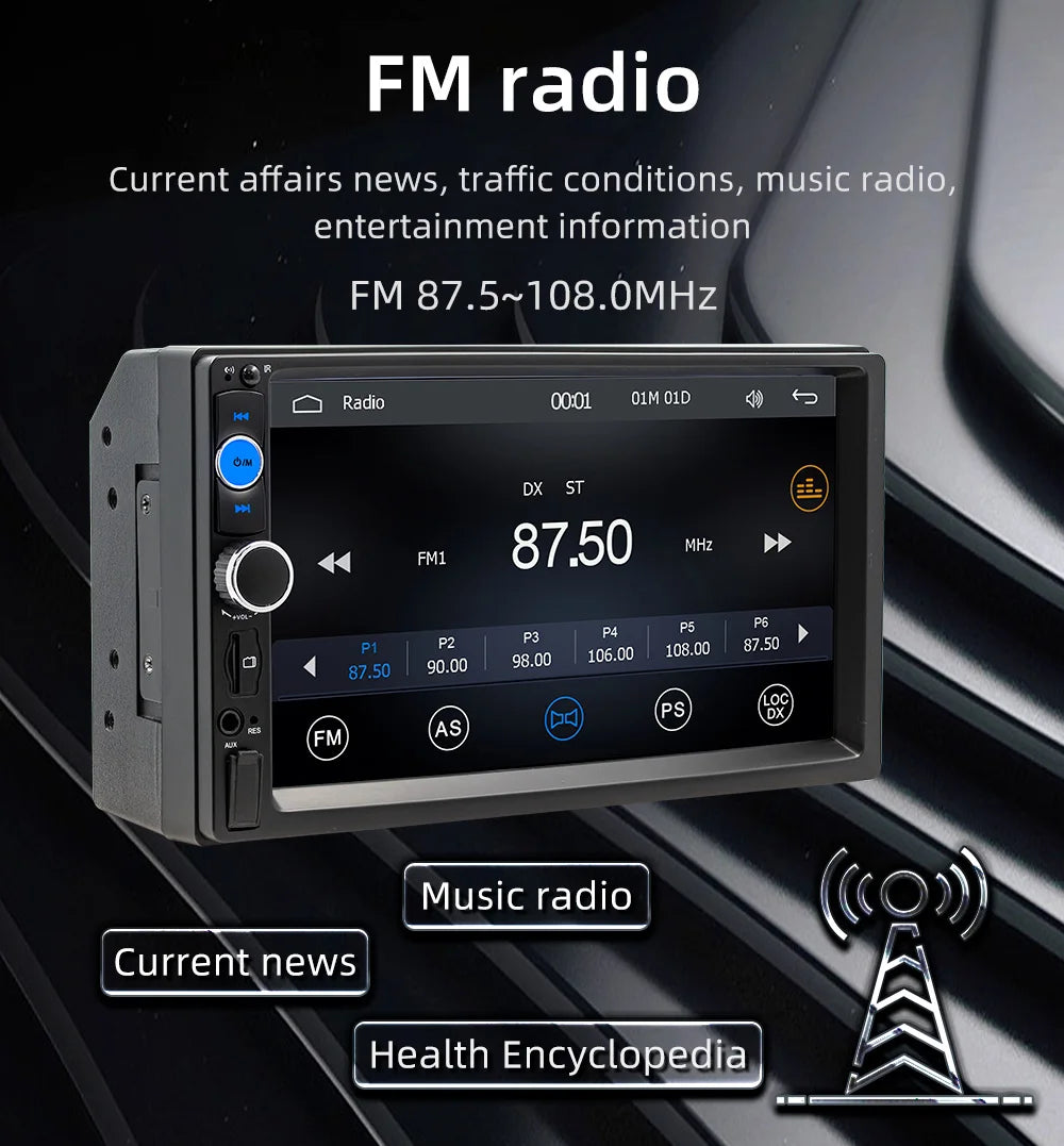 BQCC 7'' Car Radio 2din HD Touchscreen MP5 Player Bluetooth 12V FM ISO Power Auxiliary Input Mirror Link Multimedia Player