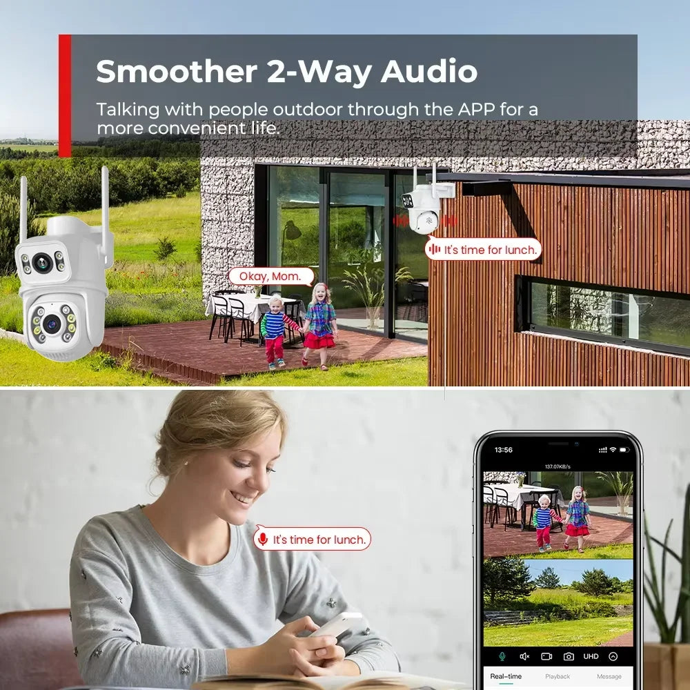 WIFI IP Wireless Security Camera 4K 8MP PTZ Dual Lens Dual Screen Outdoor HD AI Human Detection Auto Tracking CCTV Surveillance