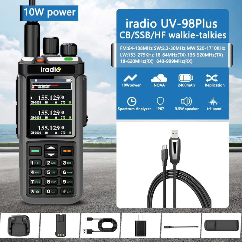 Iradio UV-98 PLUS talkie-walkie répéteur de bande transversale 2.4 "grand écran USB LSB CW CB SSB HF Radio amateur UV-88 RT-860