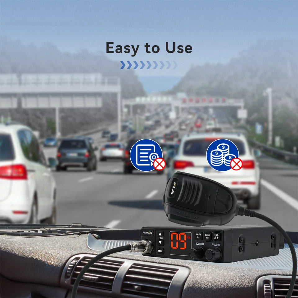 Retevis MB63A CB Car Radio 12/24V Power Long Range CB Mobile Radio Station Professional Communicator AMFM Ham Radio Channel 9/19