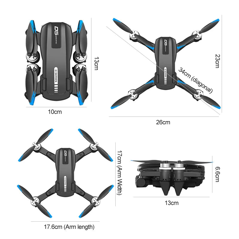 2026 New D5 Drone 4K Professional HD Dual Camera Brushless Obstacle Avoidance Foldable With Screen Control Quadcopters RC Drones