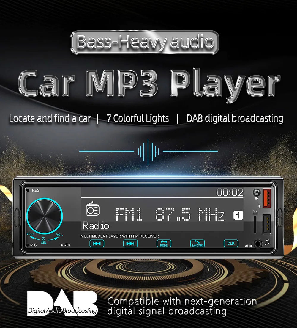 BQCC 1 Din MP3 Car Player DAB Digital Radio Bass-Heavy Audio Location And Car Search 2.5D Screen Full Touch Button Car Audio