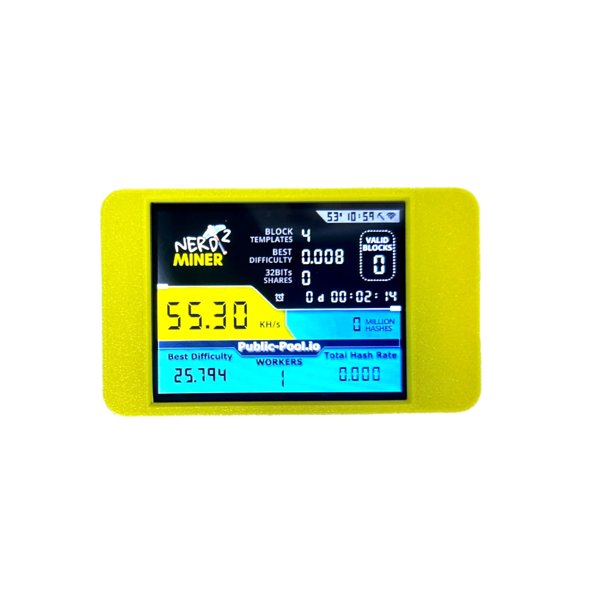 NerdMiner V2 Hashrate, Smart Display, Crypto Solo, Lottery, Nerd Miner, Bitcoin Miner ESP32-2432S028R, 54 k/S, 2.8 inch