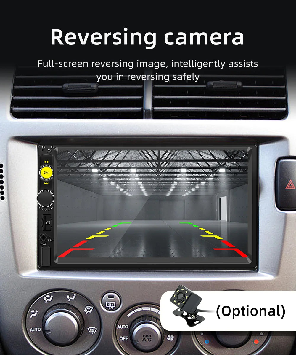 BQCC 7'' Car Radio 2din HD Touchscreen MP5 Player Bluetooth 12V FM ISO Power Auxiliary Input Mirror Link Multimedia Player